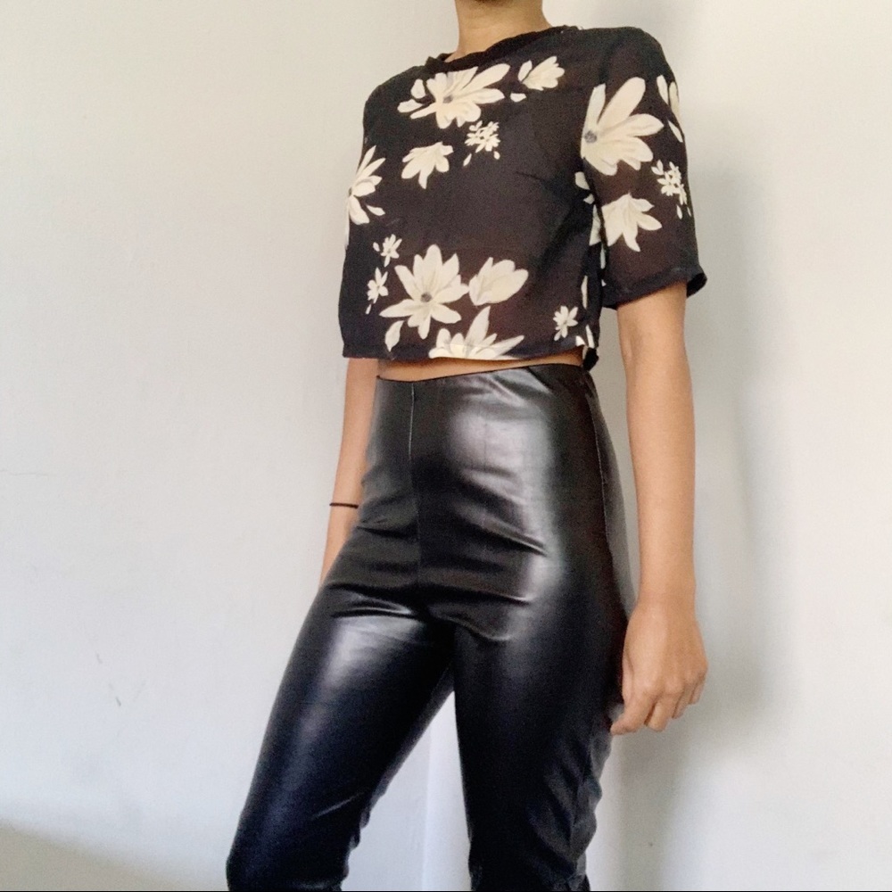 H&M Black Sheer Flower Top Sz 2